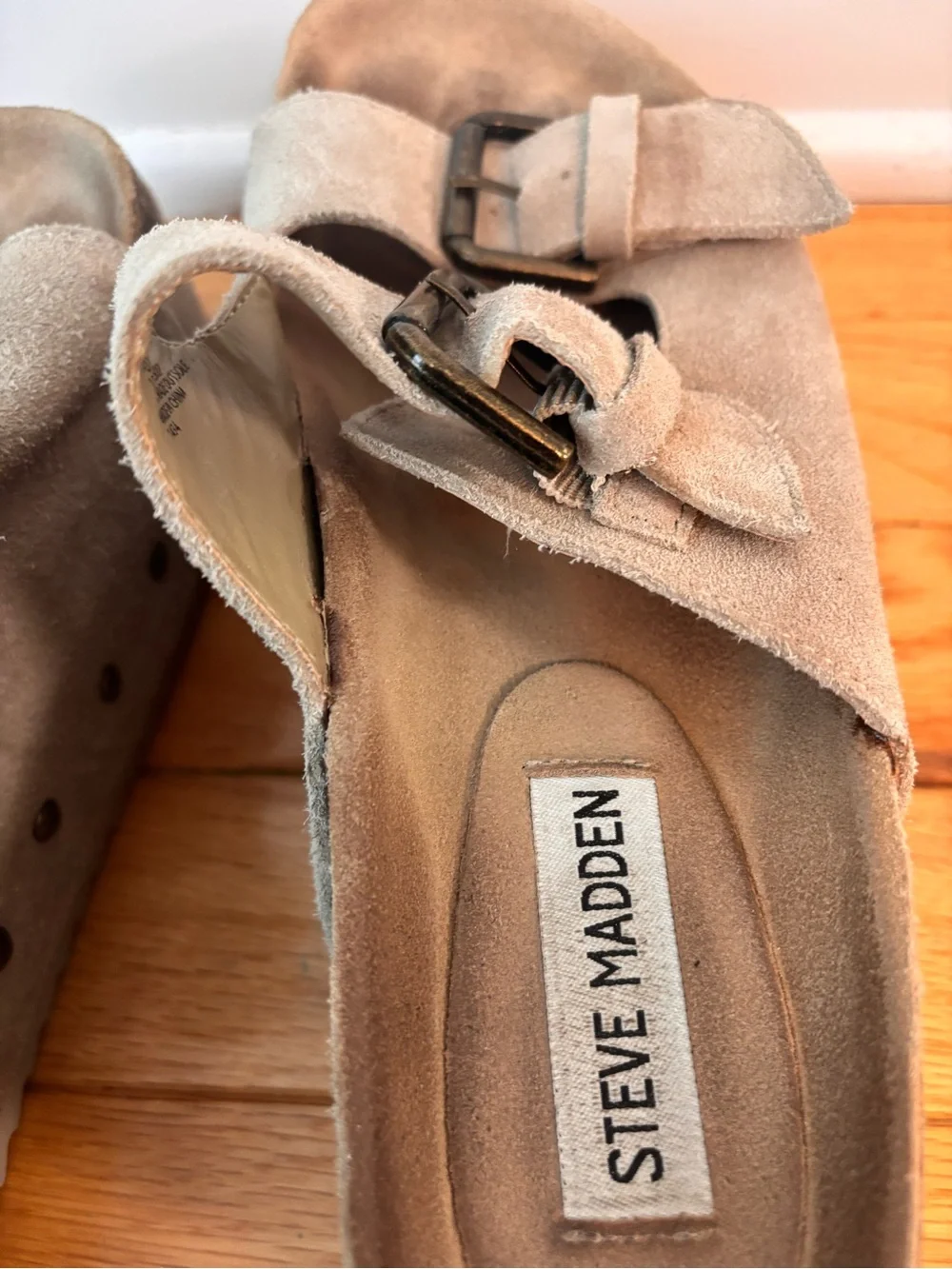 Steve Madden KALI Platform Sandals Taupe Suede Double Buckle Womens 7